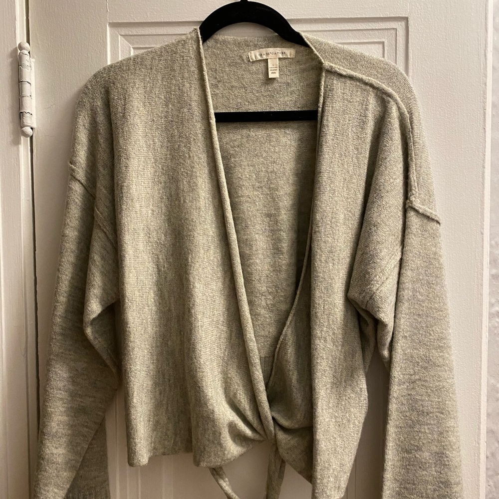 Grey Wrap Tie Sweater - Grade&Gather